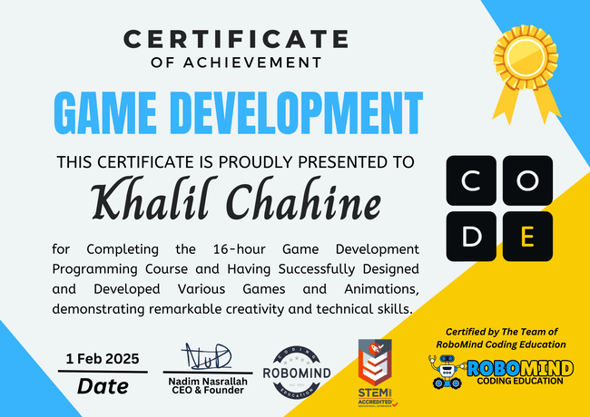 Khalil Chahine Game Development Certificate.png